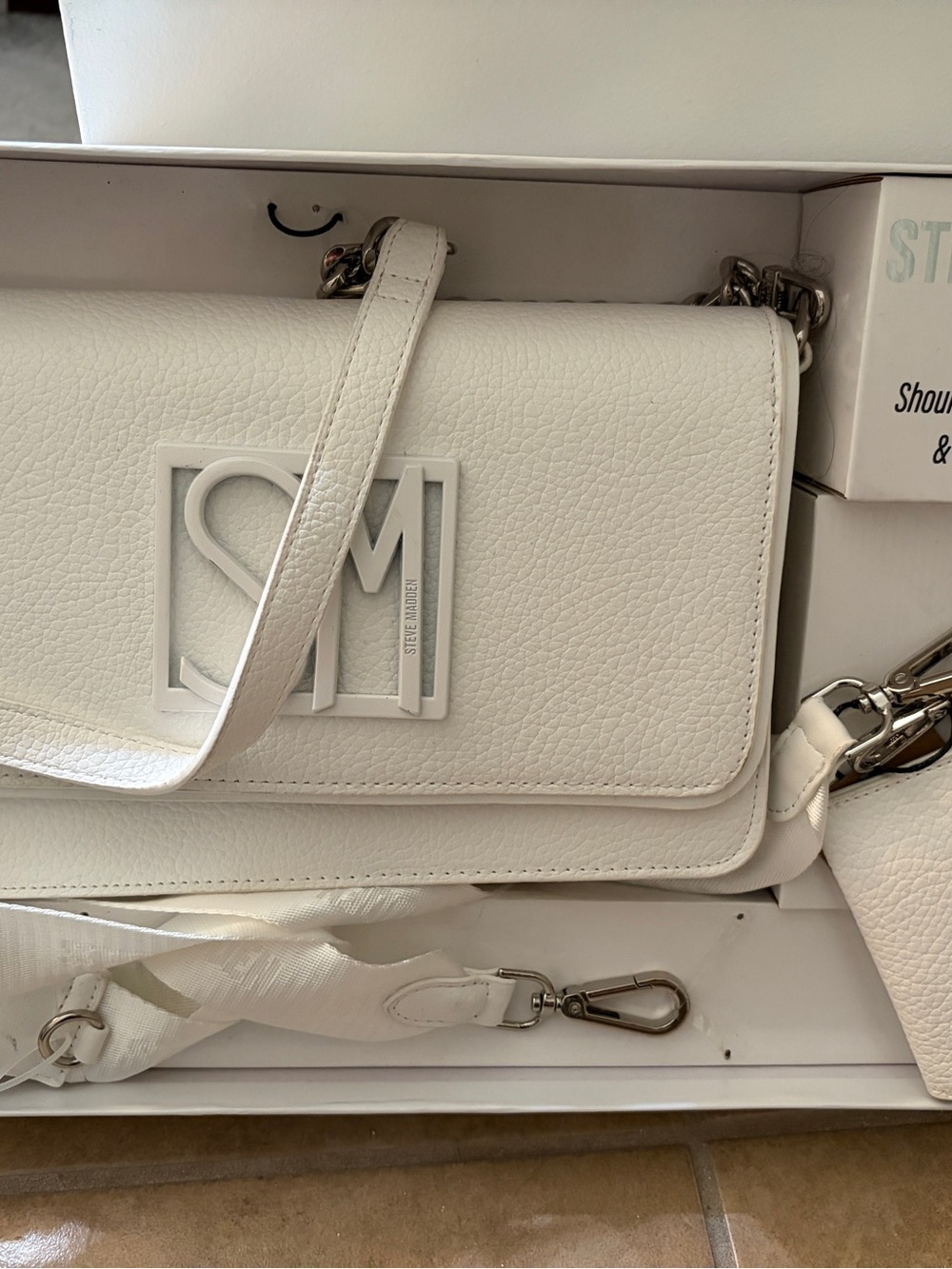 Steve Madden White Pebble Leather Crossbody